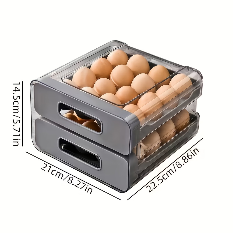 TEMU 1pc Grey Egg Carton Organizer Compatible For Refrigerator - Drawer-style Egg Storage Box With Food-safe Plastic, Space-saving & Egg Shockproof,
