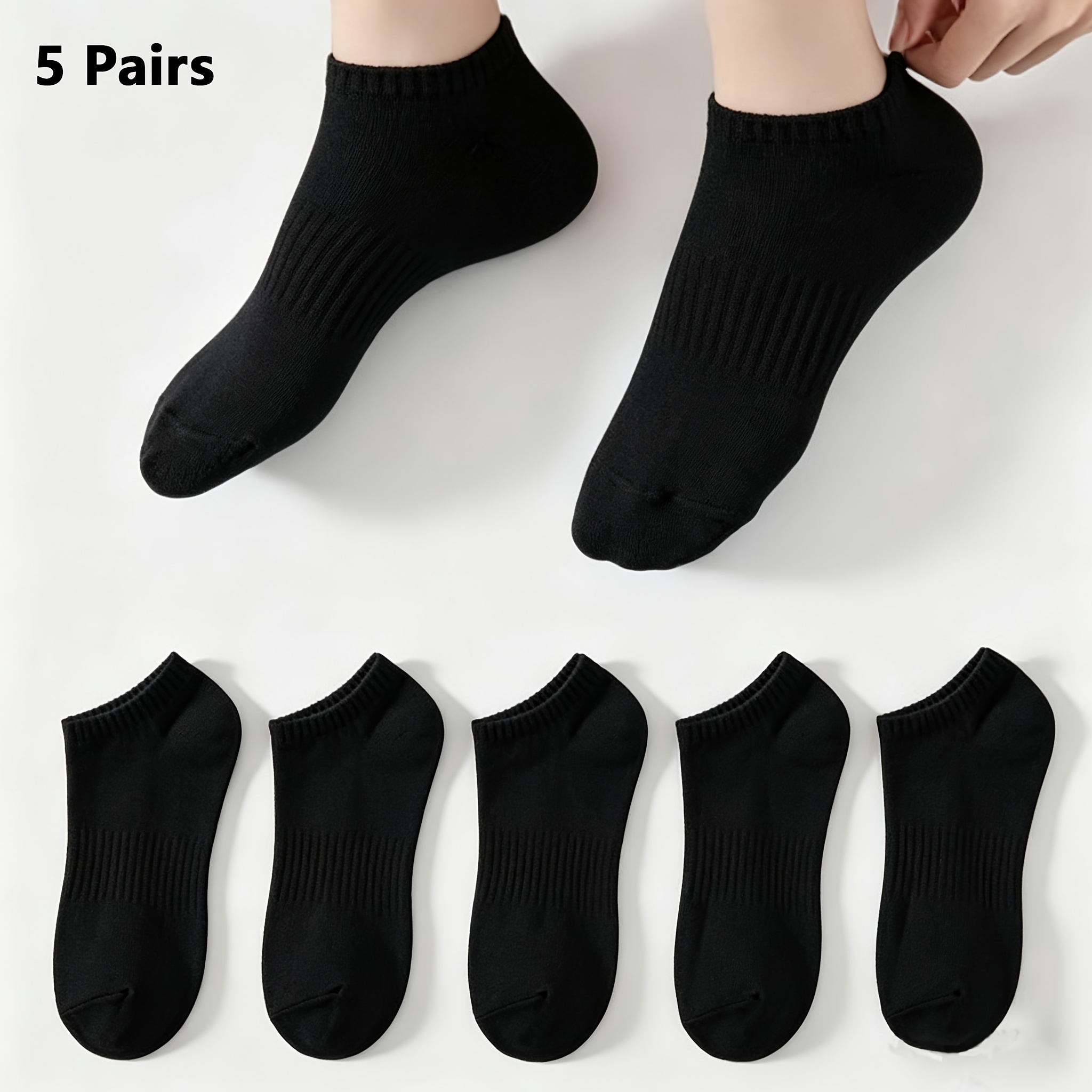 TEMU 5/10 Pairs Women' & Men' Unisex Black Ankle Socks - Soft Breathable Low-cut Non-slip Athletic Socks Suitable For Daily Wear, Sports, Running,