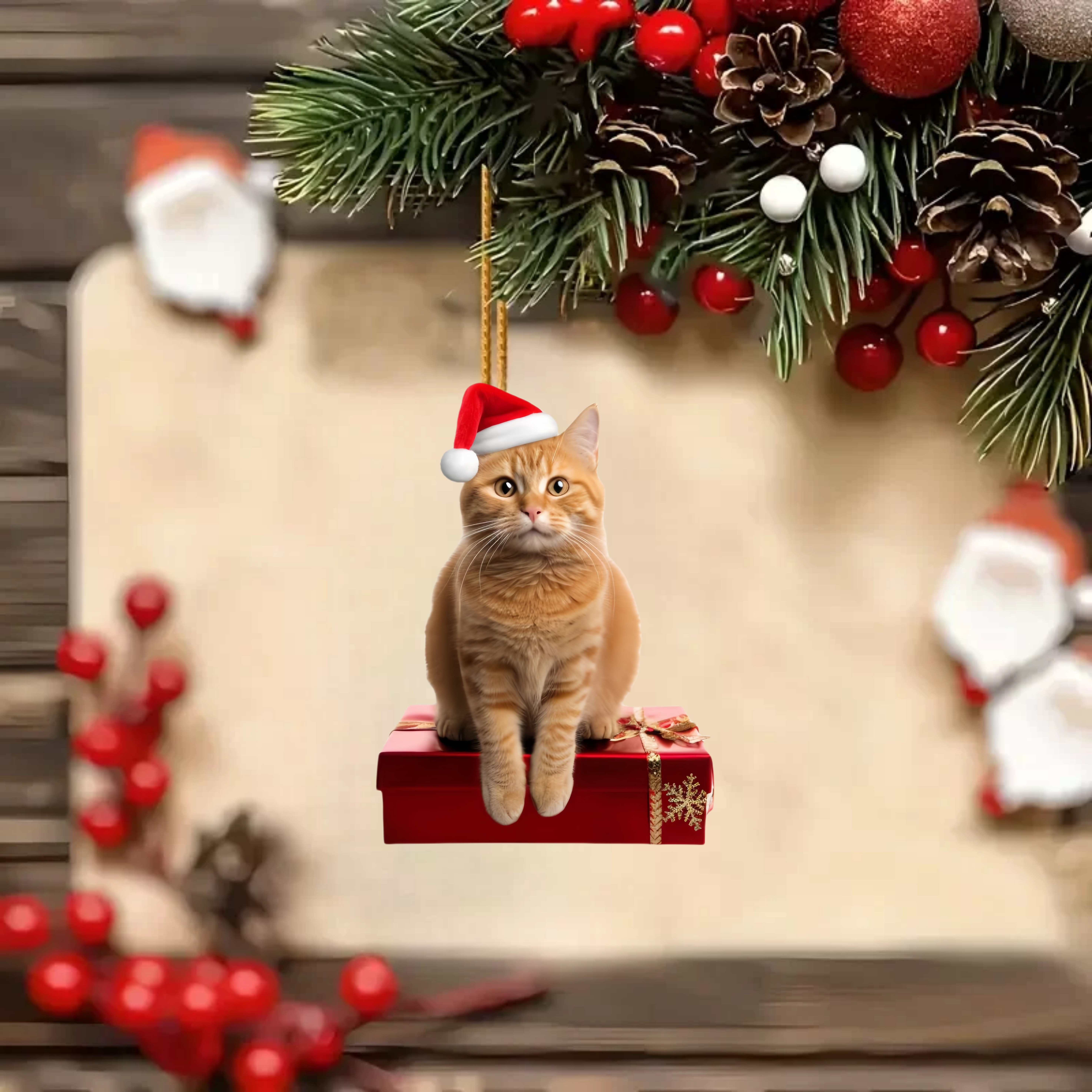 

1pc Christmas 2d Christmas Set Cat, Christmas Ornaments, Ornaments, Decorative Pendants, Car Decorative Pendants, Bag And Keychain Accessories, Auto
