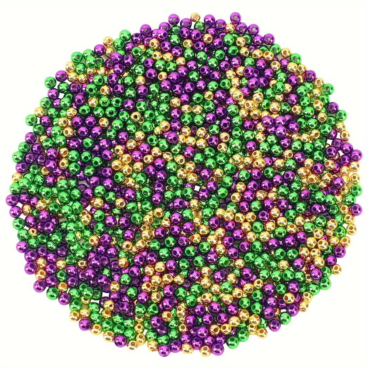 

Perles de Mardi Gras DIY 4mm perles d'espacement rondes petites boules lâches pour la fabrication de bracelets et , système de couleurs violet vert jaune