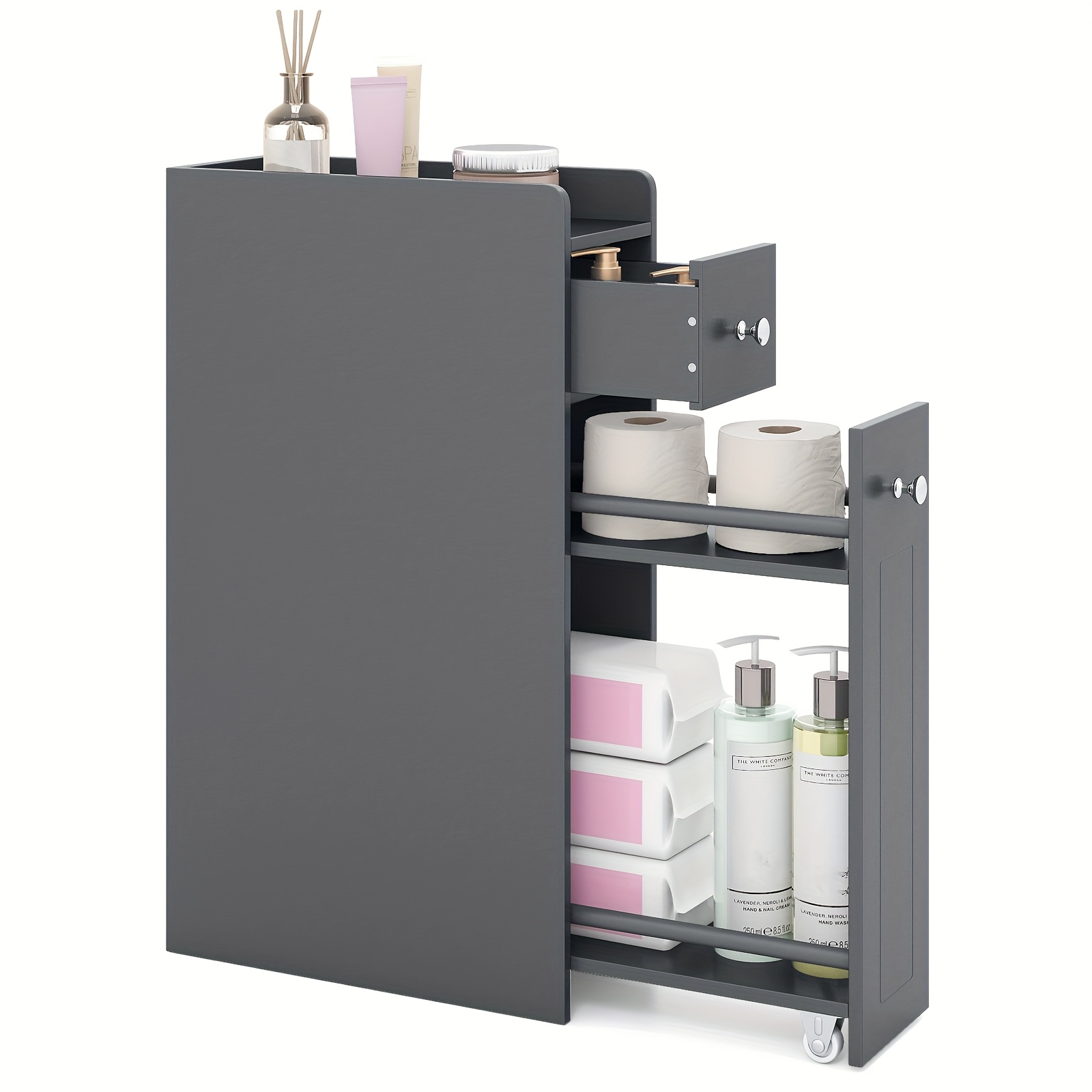 TEMU Costway Small Space-saving 4-tier Narrow Bathroom Cabinet With Slide-out Drawers & Casters, Mobile Storage Organizer Suitable For Toilet Side,