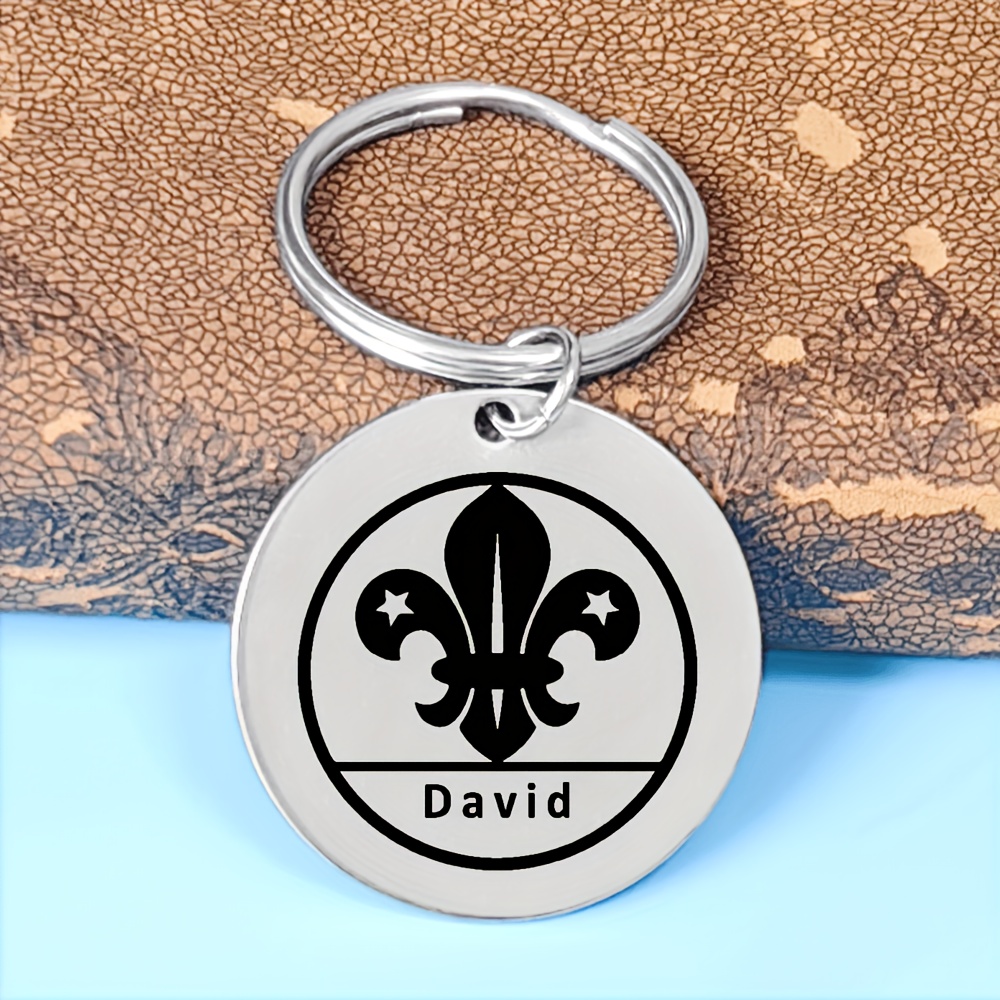 

Customizable Scout Keychain, Stainless Steel, Laser Engraved Name With Round Design, Keyring With Ring - Ideal Gift , Cute Keychains, Best For Christmas