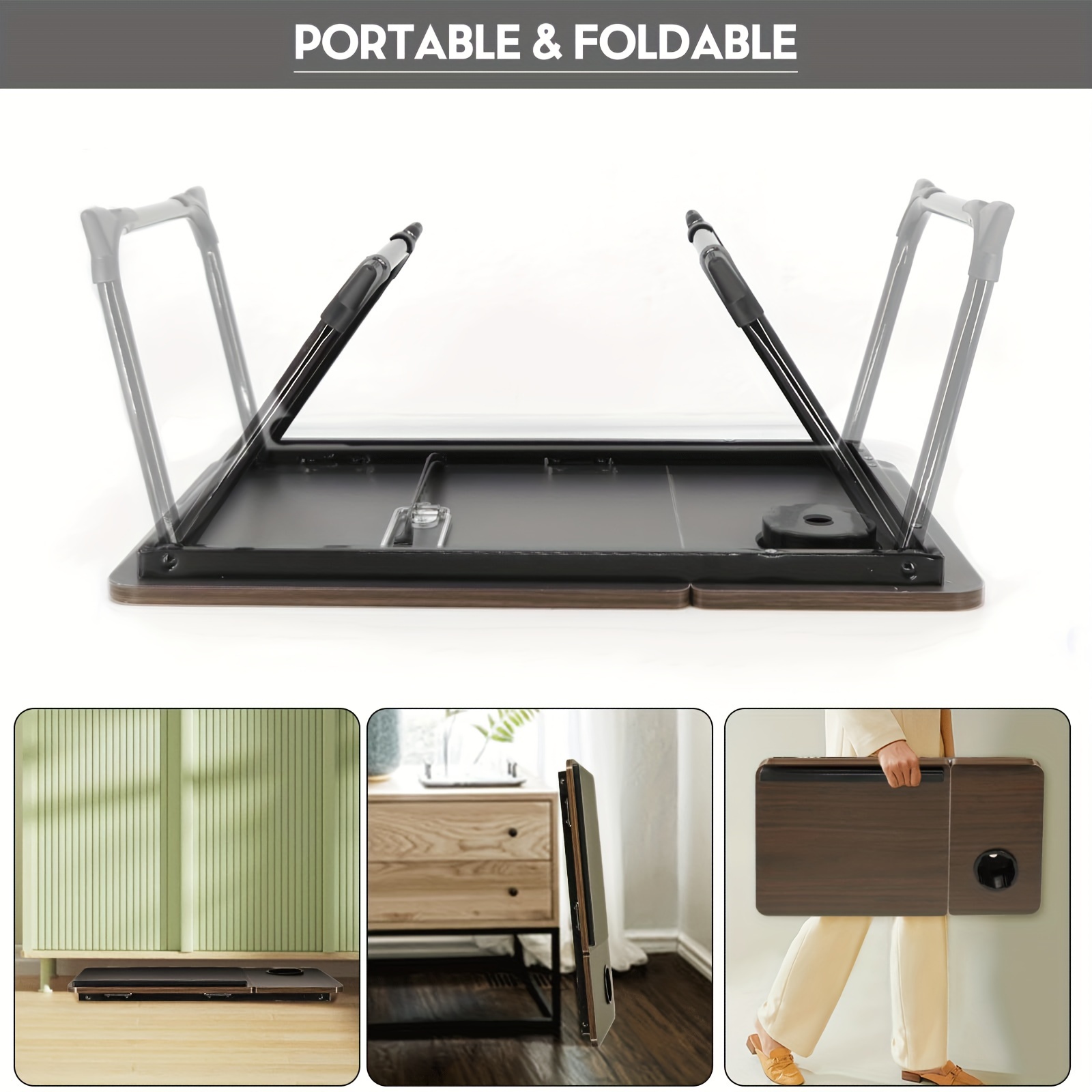 Mesa de bandeja de cama para portátil de 17,3 pulgadas con tapa y ranura  para tablet para cama sofá o sofá - madera negra