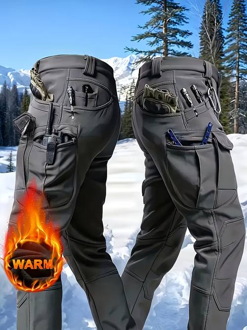 item picture mens fleece thermal pants multi windproof winter for outdoor activities winter hunting camping and hiking outdoor workwear functional trousers stretchable fabric