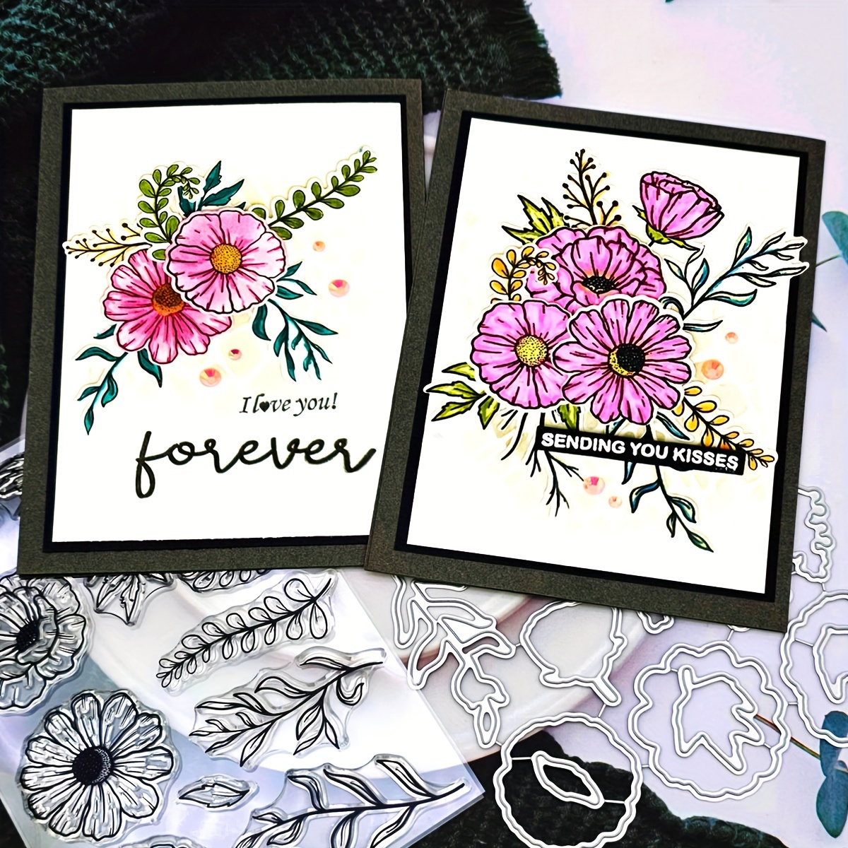 

Alinacraft Blossom Bouquet Stamp & Die Set For Diy Greeting Cards, Scrapbooking & Crafts - Clear Stamps With Metal Cutting Dies For Valentine's Day Gifts