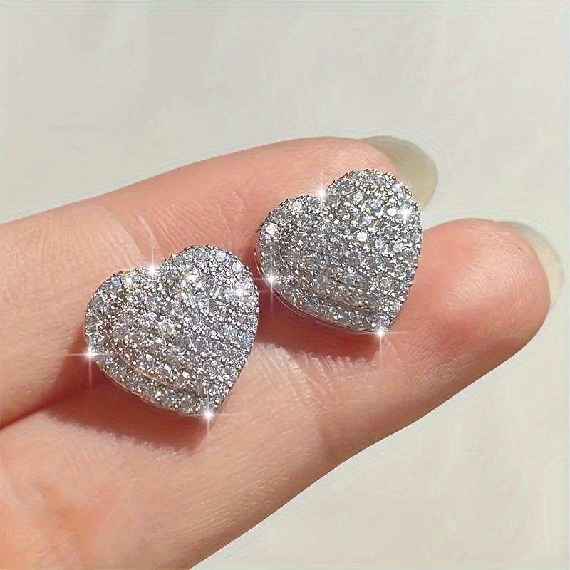 

1pair Fashion Synthetic Cubic Zirconia Heart-shaped Stud Earrings For , Party Valentine's Day Gifts