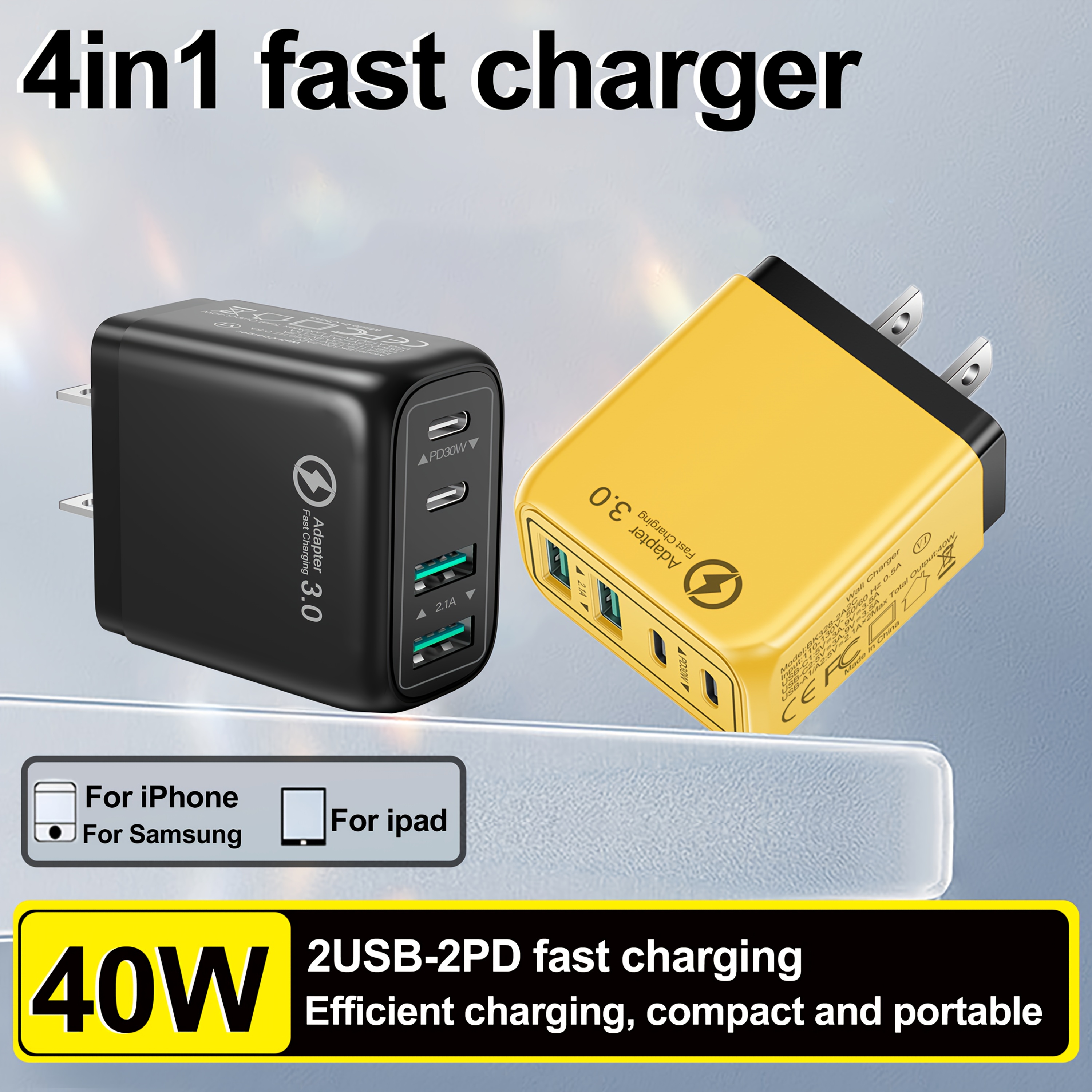 Pd40w 2-port usb pd charger dual 20w pd qc3.0 fast charging wall