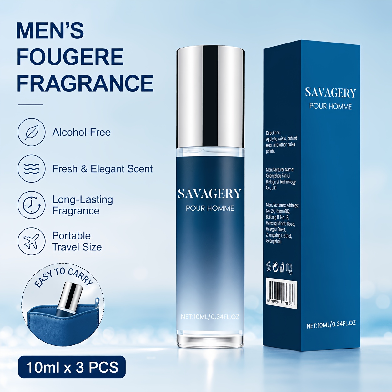 10ml x 3 Pack Men'S Woody Aromatic Cologne, Alcohol-Free, Clean Fresh Long-Lasting Scent for Dating, Work, Parties & Gift Giving