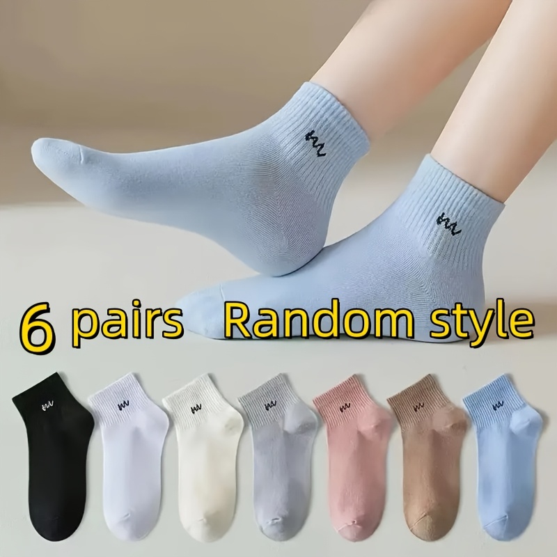 TEMU 6-pair Random Women's Thin Sports Ankle Socks For Spring, Summer, And Autumn, Comfortable, Sweat-absorbent, Breathable, Simple, And Versatile