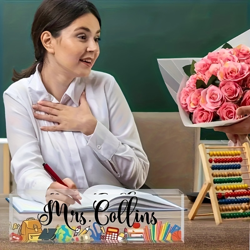 TEMU [2d Flat] [2d Flat] 1pc Customizable Acrylic Desk Nameplate, Transparent Teacher Thank You Seat Card, Battery-free Office And Classroom Decor