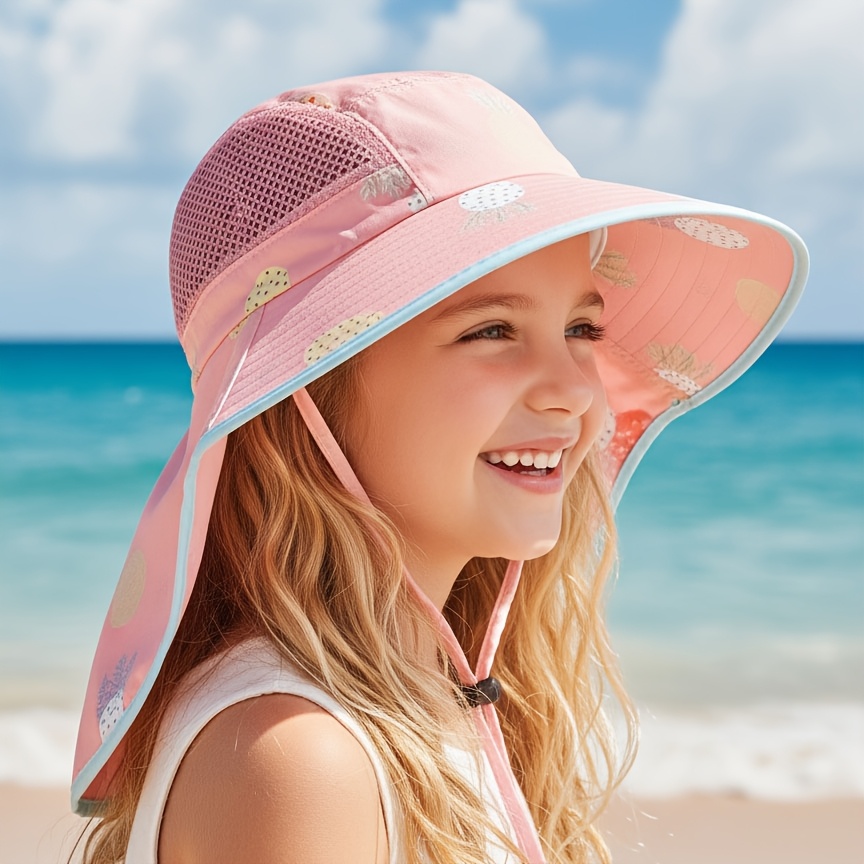 1pc kids wide brim hat with neck breathable mesh   print