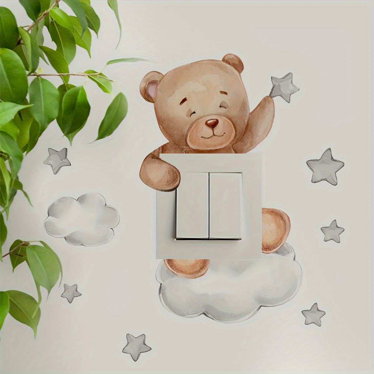 Adorable Cartoon Cat & Cloud Bear For Switch Stickers - Removable Pvc Wall Decals For Living Room, Bedroom, And Entryway Decor