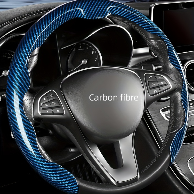 

Carbon Fiber 15-inch Steering Wheel Cover, Grip & Non-slip Car Interior Accessory, Universal Black, With , For Vehicle Models