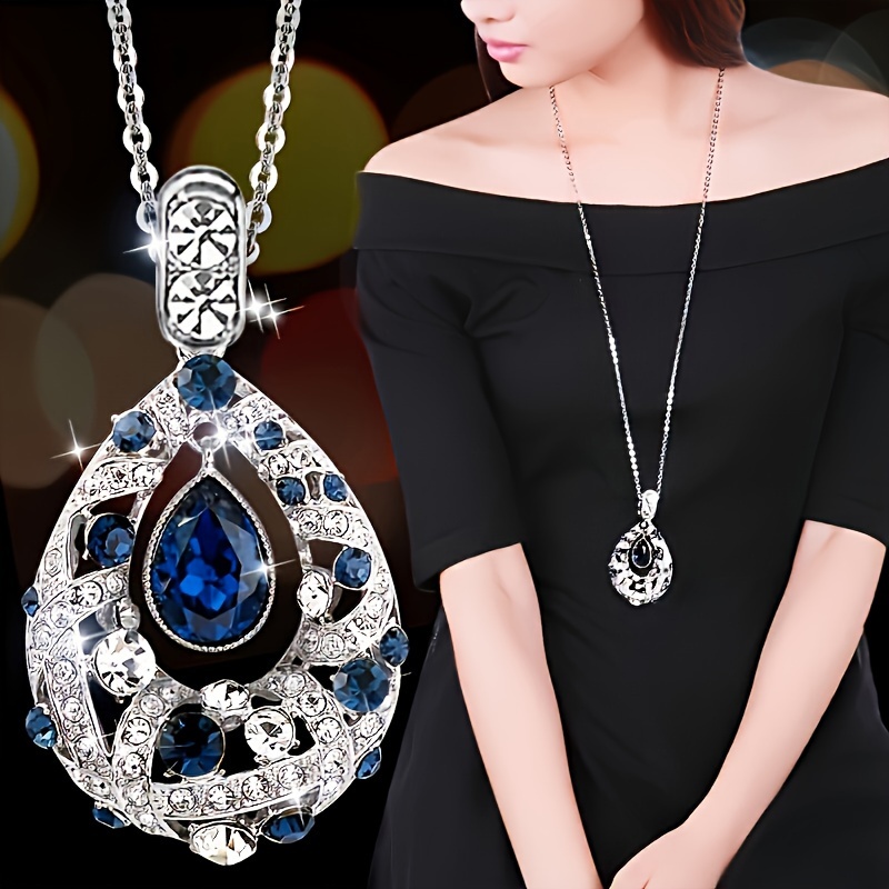 

Teardrop Rhinestone Inlaid Pendant Long Necklace Chic Decorative Explosives Tulip Crystal Sweater Chain Female Accessories