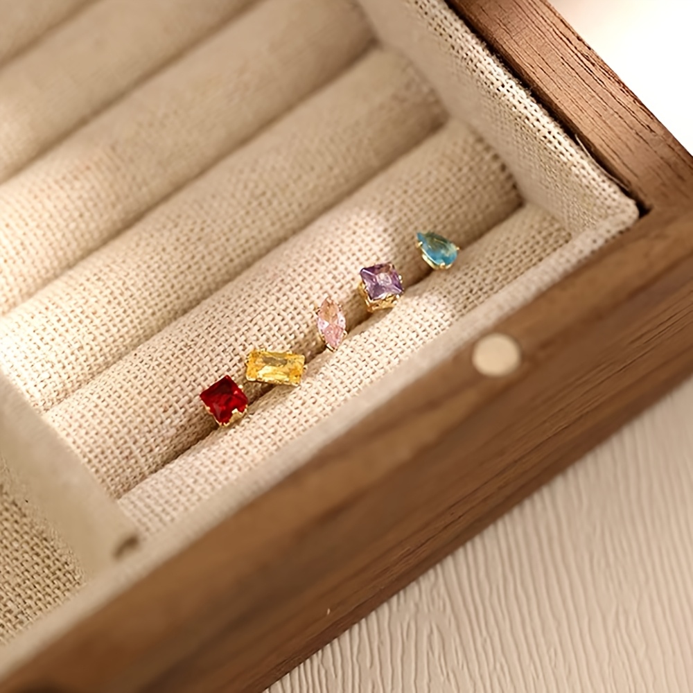 TEMU 5pcs Instagram-, Stylish, Minimalist, Irregular Geometric Zirconia-encrusted Earrings. A Unique, Elegant, And Sophisticated For Everyday Wear Or