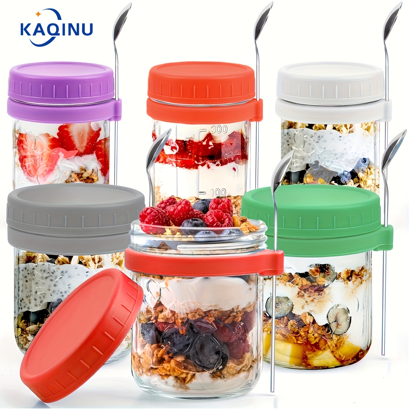 

Overnight Oats Containers With Lid And Spoon, 16 Oz & 10 Oz Glass Mason Overnight Oats Jars, 3 Large & 3 Sharing, Airtight Jars For Salad, Cereal, Fruit (6 Pack)