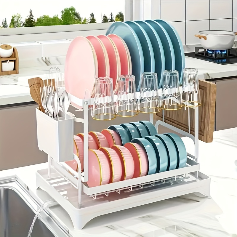 

2- Rustproof Metal Dish Rack And - -saving Countertop Organizer For Drying And Storing , Utensils, And Kitchenware - To And