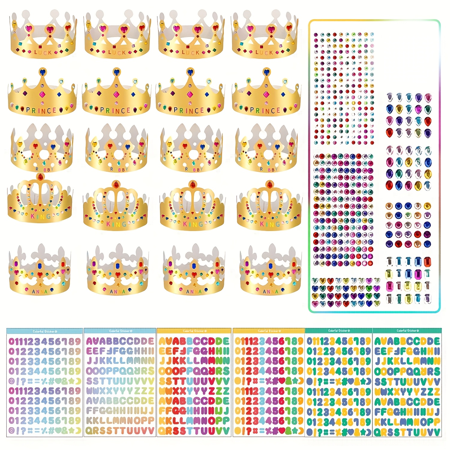 Image of 33 Pcs Set Princess Golden , Diy Birthday King Crowns Craft To Decorate,paper Crown Hats, Synthetic Gemstones Stickers, Self-adhesive, Good Prince Birthday,wedding, Graduation Party, Etc. I Perfect
