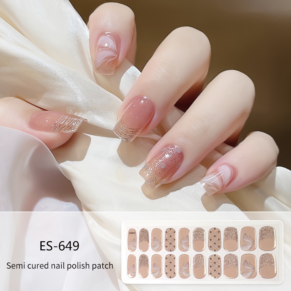 

20pcs Semi-cured Gel Nail Wraps - Salon-quality, Long Lasting, Easy To Apply & Remove - Includes Nail File & Wooden Stick - Gradient Design