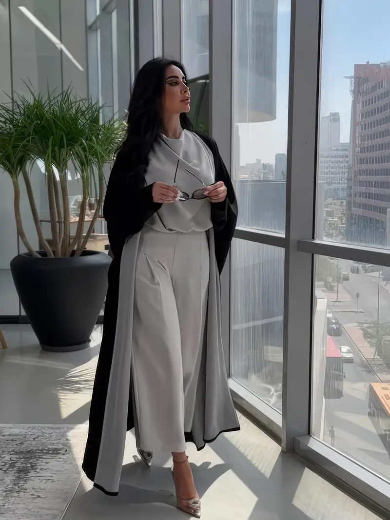 Muslim 3pcs Set - Robe, Sleeveless Top, Loose Cropped Pants