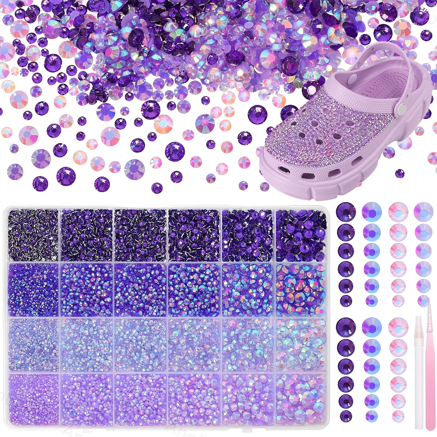 TEMU 26000pcs / Petites (2/3/4/5/6mm) Strass en Résine Violette à Dos Plat pour Bricolage, Embellissement, Nail Art, Vêtements, Chaussures, Gobelets