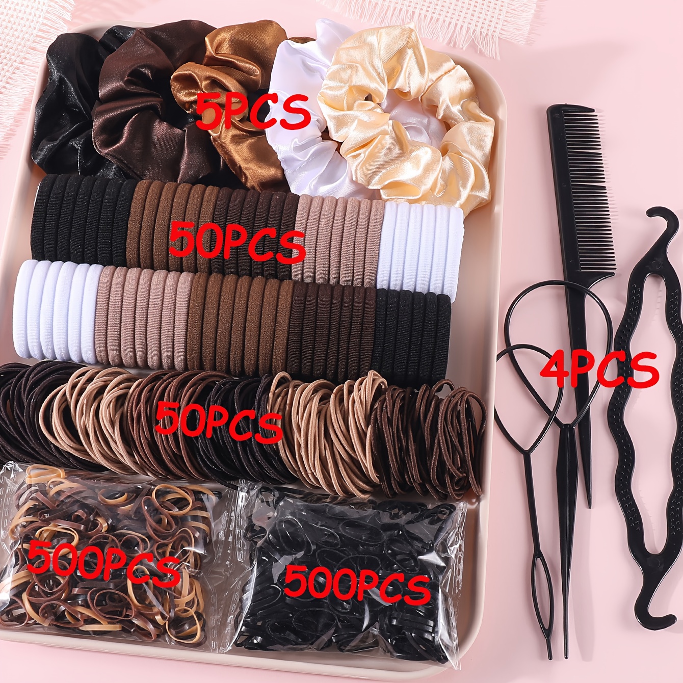 1109pcs hair tie headband and comb set seamless elastic hair ties for ponytails   headbands disposable hair elastics  