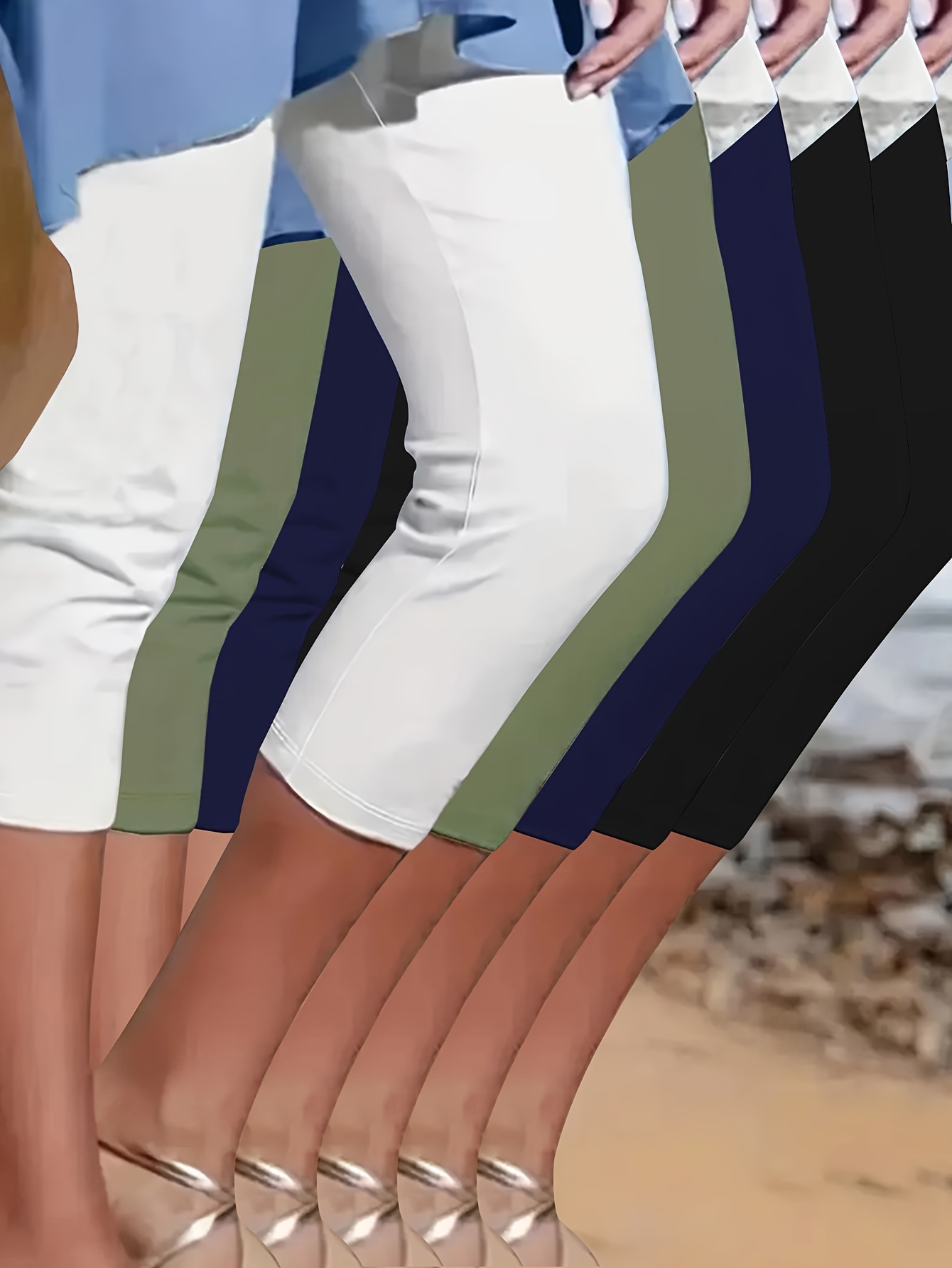 plus size solid skinny capris leggings 5 packs casual crop leggings for spring summer womens plus size clothing