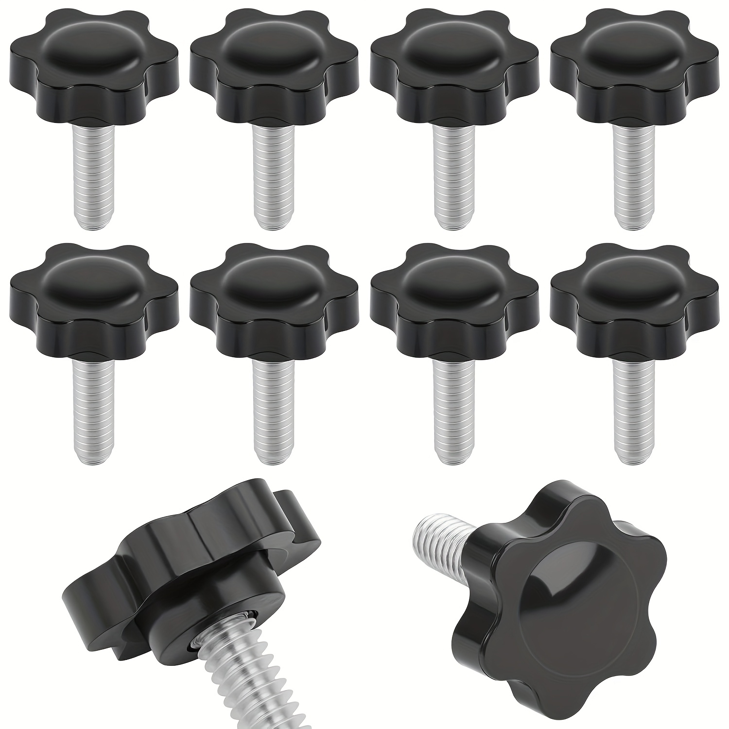 TEMU 10pcs Heavy-duty Hex Star Knob Screws - M4/m5/m6/m8/m10 Thread Clamp With 304 Stainless Steel Hex Nut & Flat Washer, Quick Release Replacement