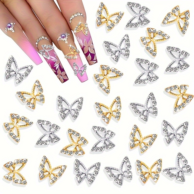TEMU 300 Nail Charms 3d Metal Nail Gems Nail Rhinestones Shiny Art Charms Nail Charms - Shimmering Charms Golden + Silvery For Acrylic Nails,