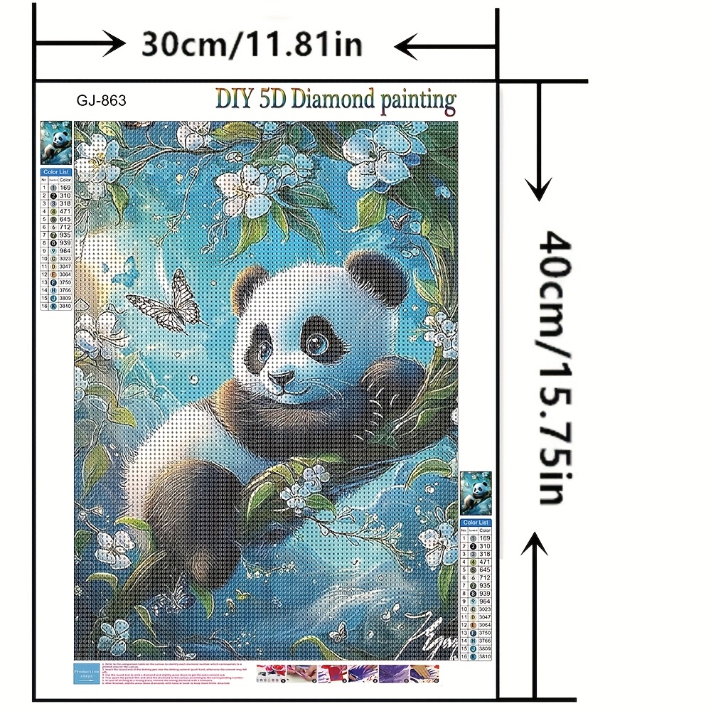 Image of Diy Diamond Painting Kit - Cute Panda With & Pink Flowers, Round Acrylic Diamonds, 30x40cm/40x50cm Canvas, Decor Craft, Diy Craft Kit|whimsical Panda Design|acrylic , New Diamond Painting