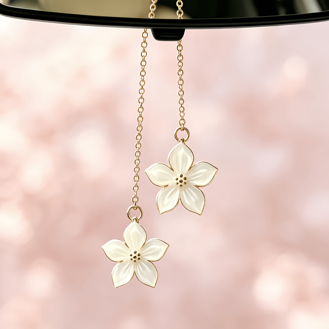 TEMU 1pc Alloy Five-petal Flower Car Interior Pendant, Rearview Mirror Ornament For Women, Featuring A Simple And Cute Design, Serves As A Unique And