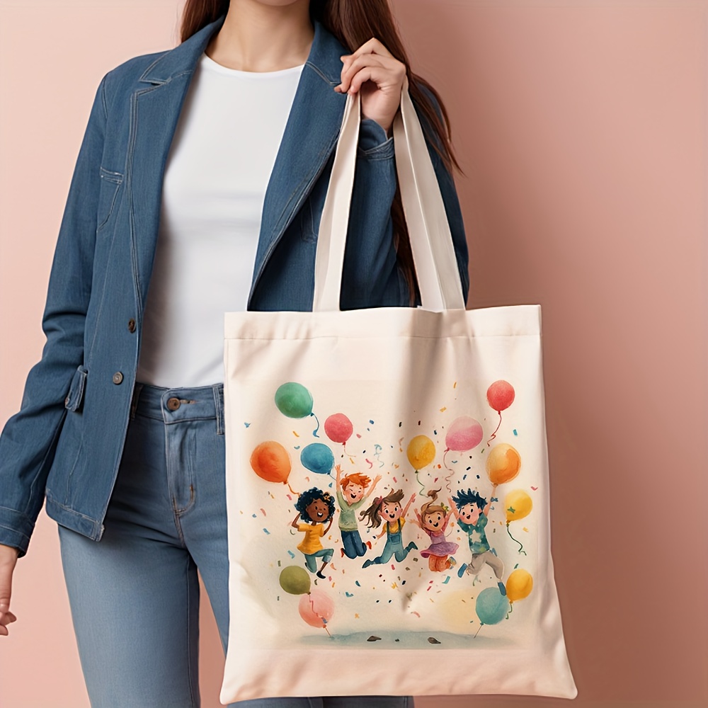 item picture 1pc of a   illustration canvas tote bag measuring 13 8 by 15 8 inches this colorful and vibrant bag is ideal for everyday   and commuting its a fashionable reusable grocery tote