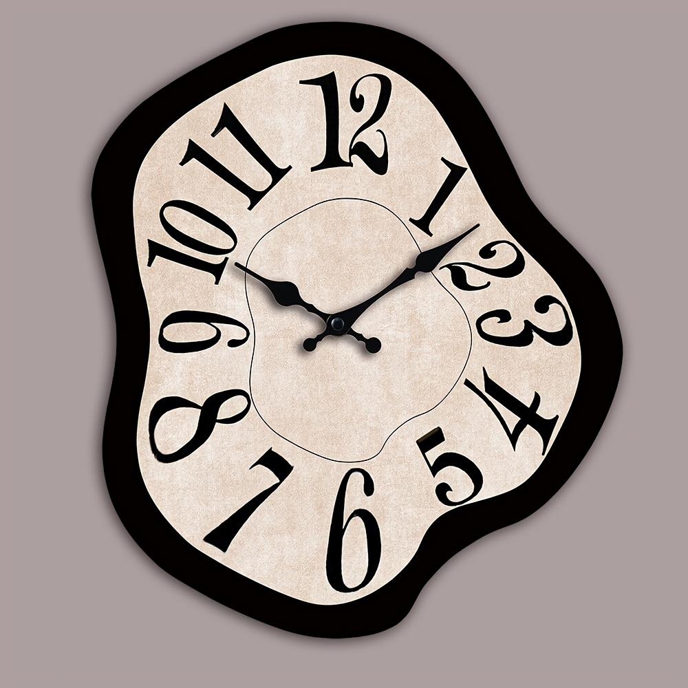 TEMU An Irregularly Designed Wall Clock With A Minimalist Vintage Twisted Design, Featuring A Easy Irregular Arabic Layout. This Silent, Non-ticking