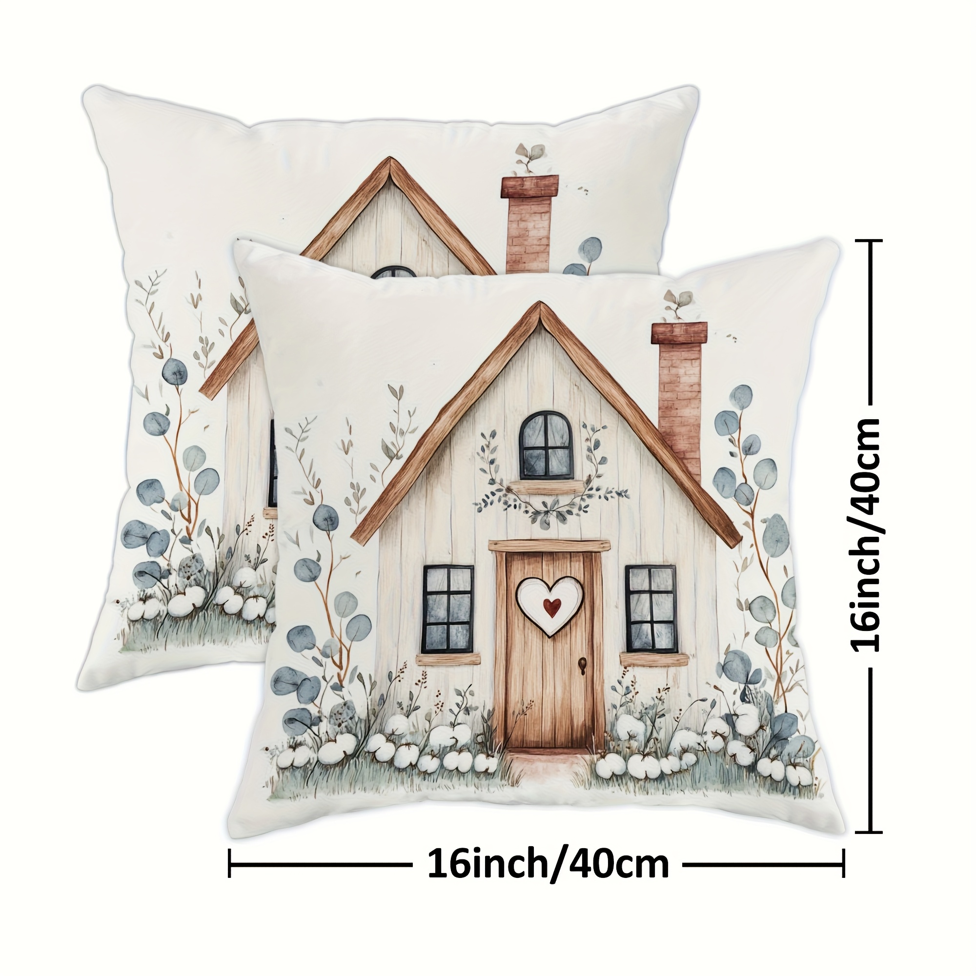 TEMU Set Of 2 Decorative Throw Pillow Covers Featuring A Watercolor Design With Heart And Eucalyptus Plants, Perfect For Spring And Summer. Soft
