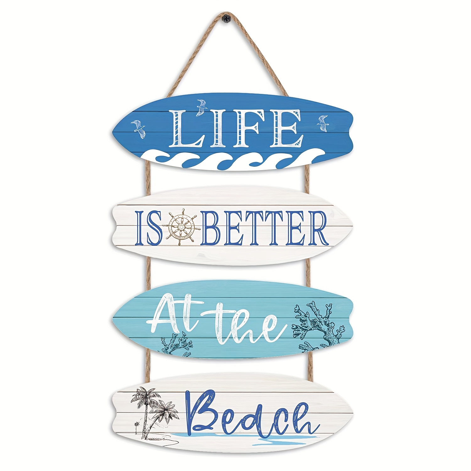 TEMU 4pcs Wooden Wall Decor Set, Coastal Shell Sign, Ocean-themed Inspirational Wood Art, Suitable For Living Room/bedroom/bathroom Decoration