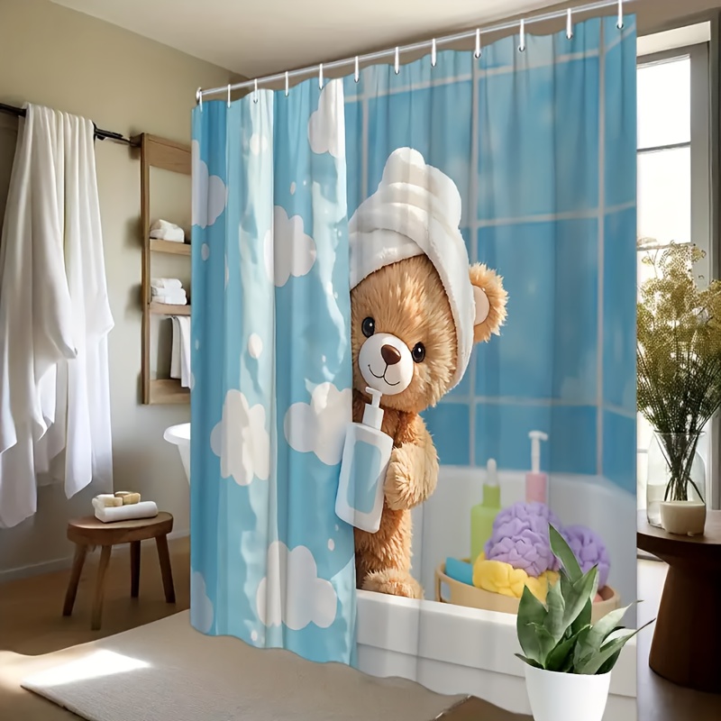 TEMU 1pc Abstract Art Themed Shower Curtain Features A With And A Cute . Vibrant And Colorful, Washable, Made Of Polyester, And With Hooks, Making It