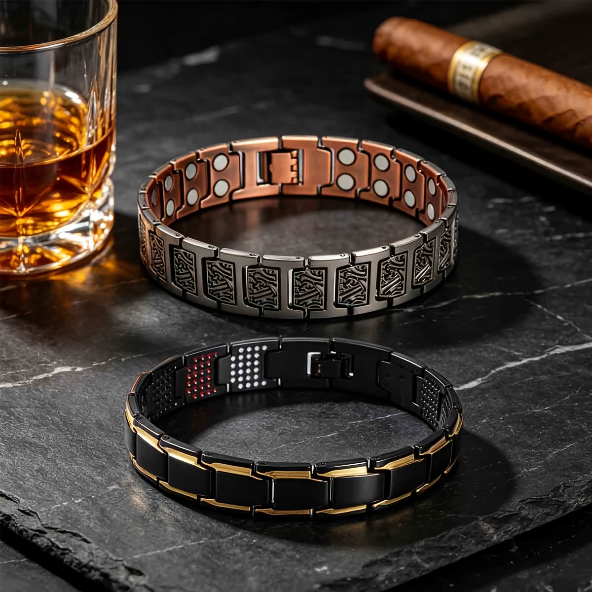 TEMU 2pcs Set Of Stylish Magnetic Bracelets: Taste, Sophisticated, Vintage, And . Effortlessly Business And Casual Outfits. Includes An Adjustable