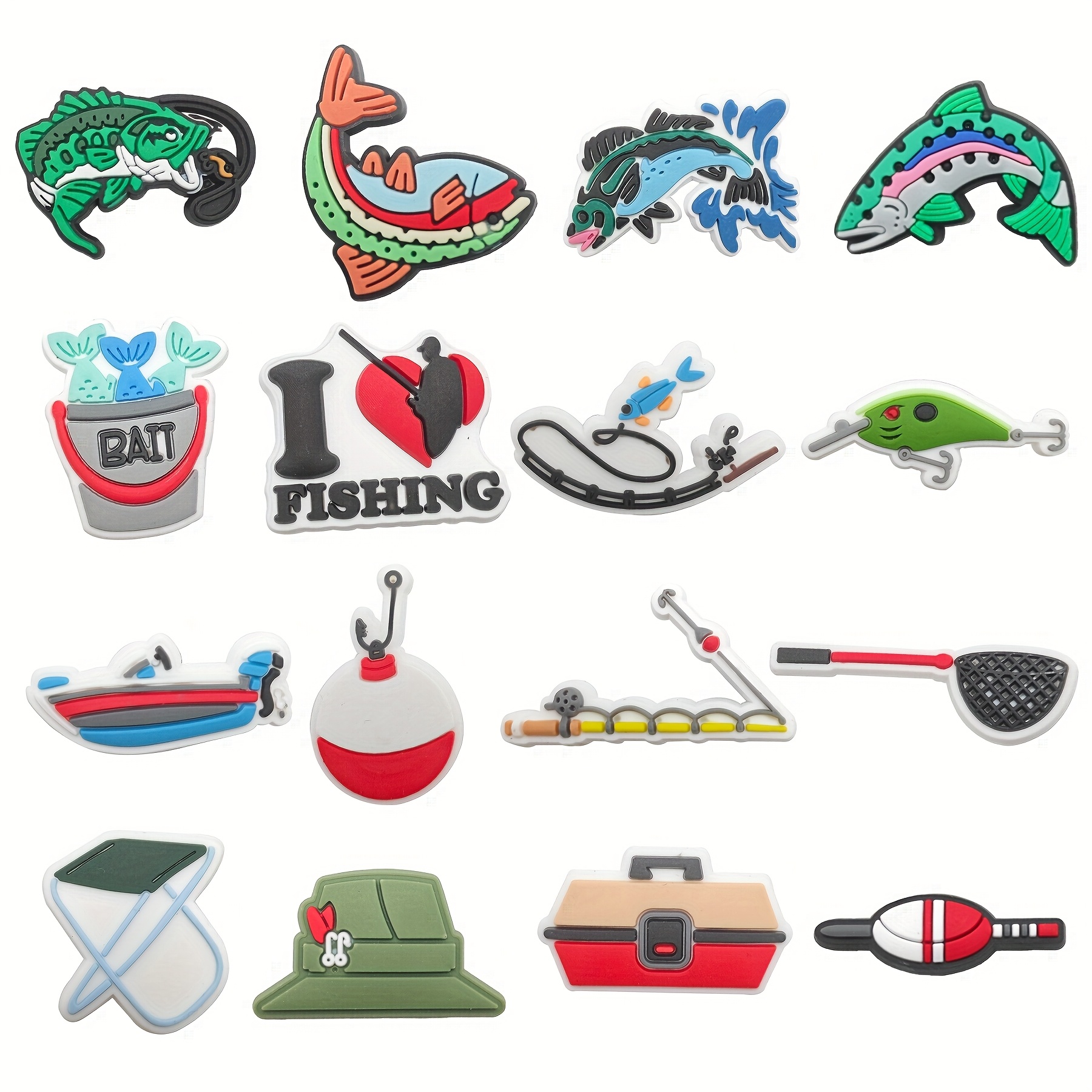 TEMU 16pcs Fishing Shoe Charms, Shoe Decoration Party Gifts For Women, Men Clog Accessories Fit For Garden Sandals Wristband Bracelet