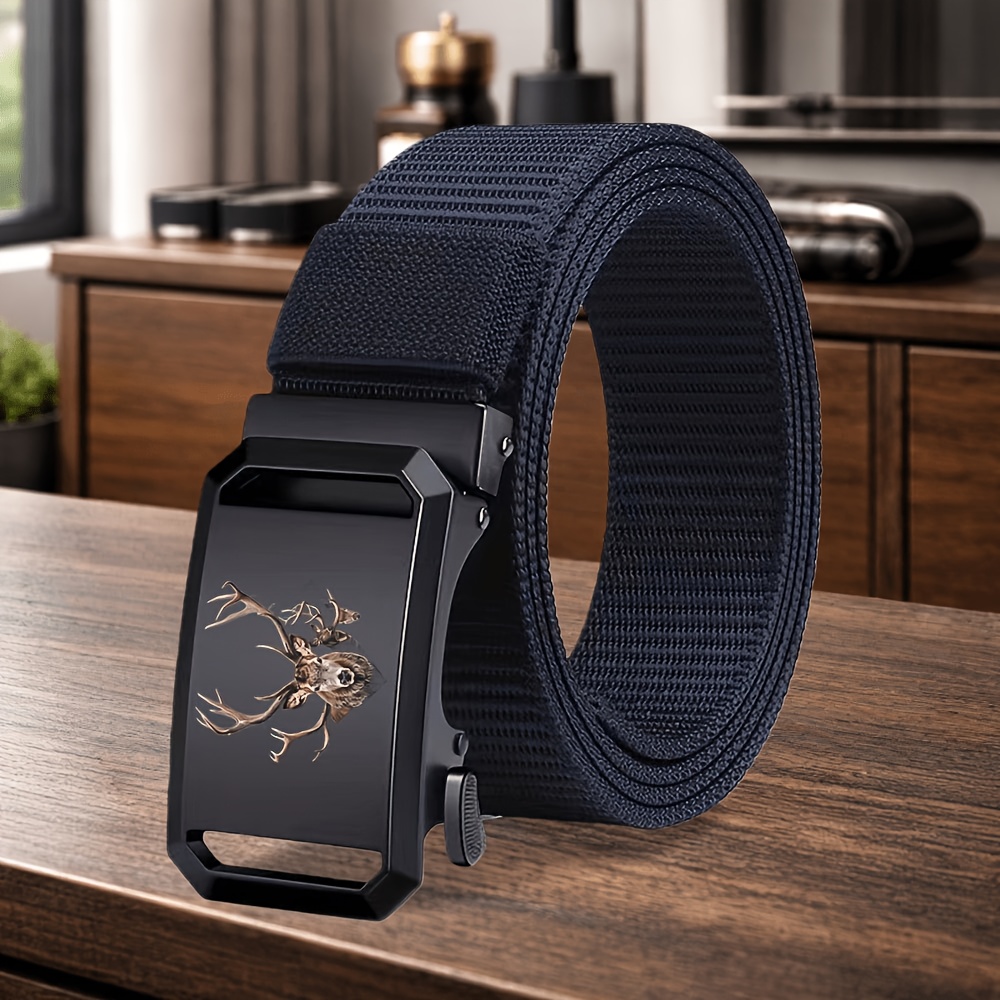 TEMU 1pc Men's Novelty Belt With 3 Deer Pattern, Belt, Accessory For Sweatpants, Dress Pants, And Jeans, Fashionable Item, Men's Gift, In Multiple