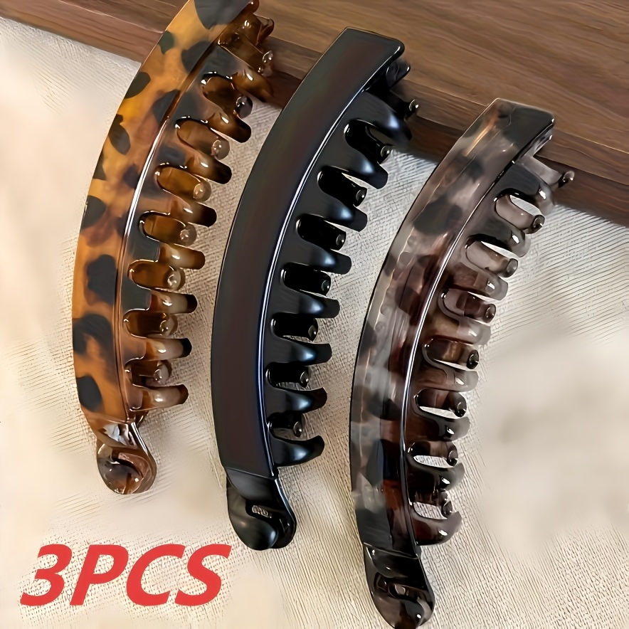 TEMU 3pcs Large Hair Clips With Back Combs - Anti-slip Vertical Banana Clips, Suitable For Women's Ponytail Styling, Increasing Volume And Thickness;