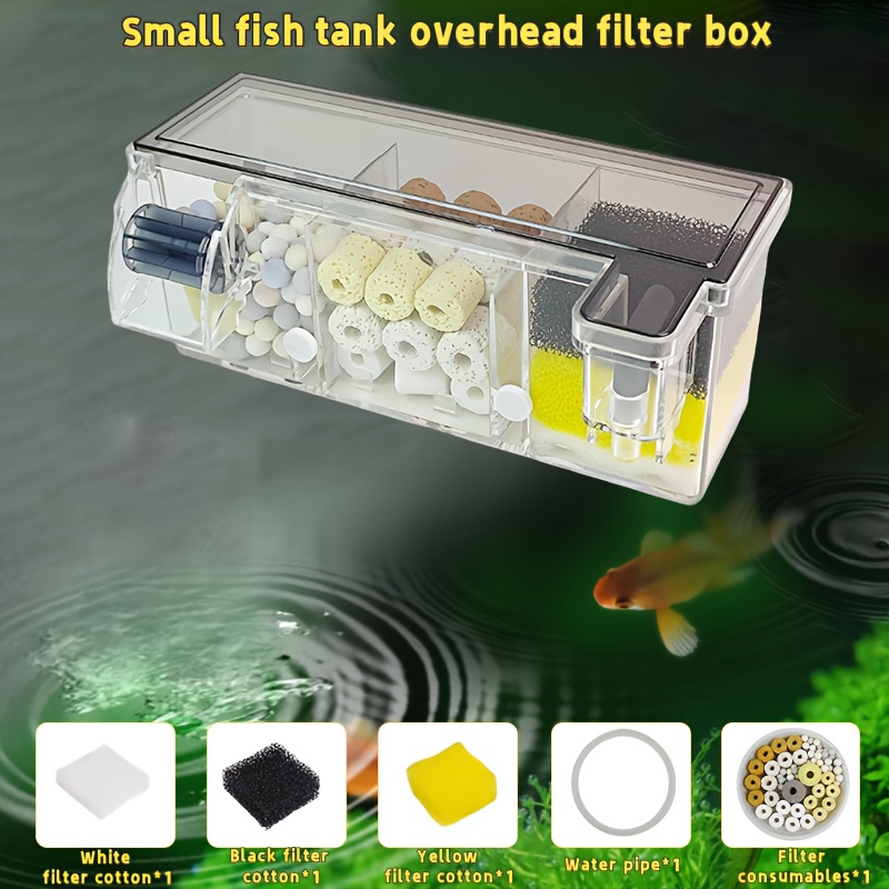 

1set 3-in-1 Fish Overhead Filter Kit, Includes Filter, Consumables, And - Non-electric, Uncharged, Suitable For Small Aquariums, Without Battery