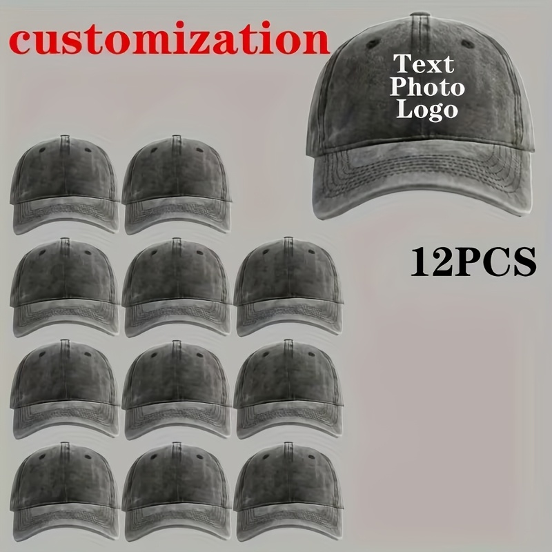 12pcs Printed Baseball Caps with Custom Logo, Adjustable Snapback