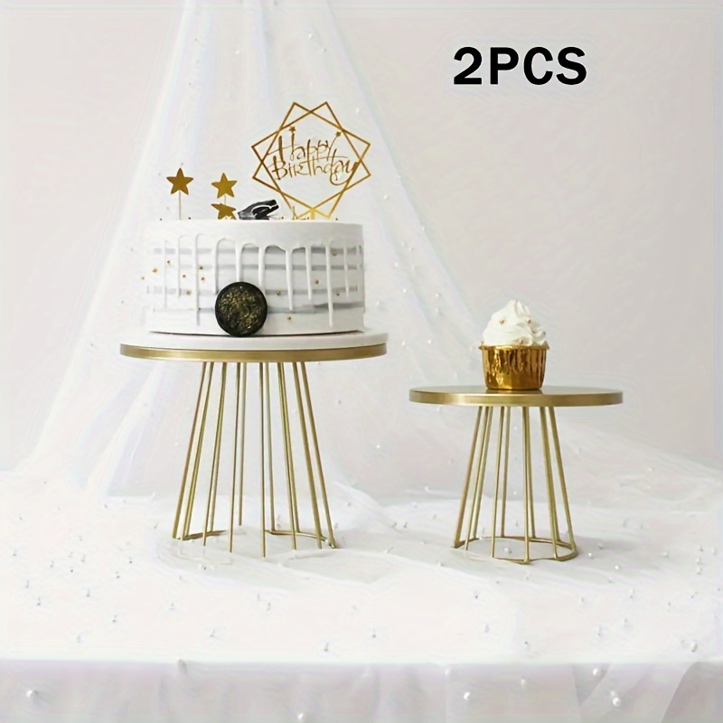

2pcs Modern Metal Cupcake Holder Plate Set With Geometric Base Cupcake Holder Dessert Stand For Party Table Decoration (8 Inch, 10 Inch)