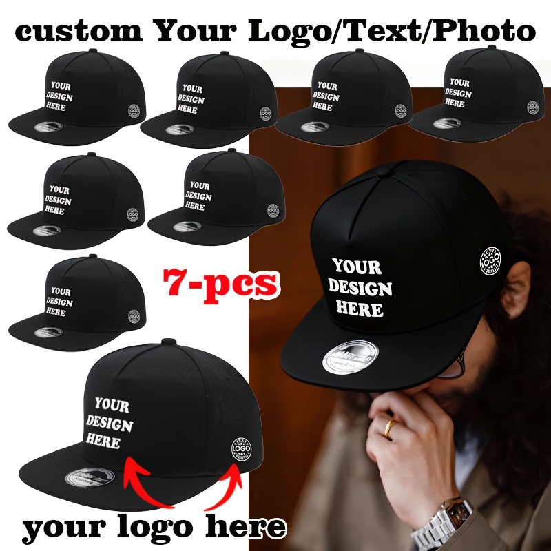 E-shop 7-teiliges Set - Anpassbare Kappe für die - und Seitenflächen, personalisierbare Baseballkappe mit flacher Krempe, verstellbare Baseballkappe,