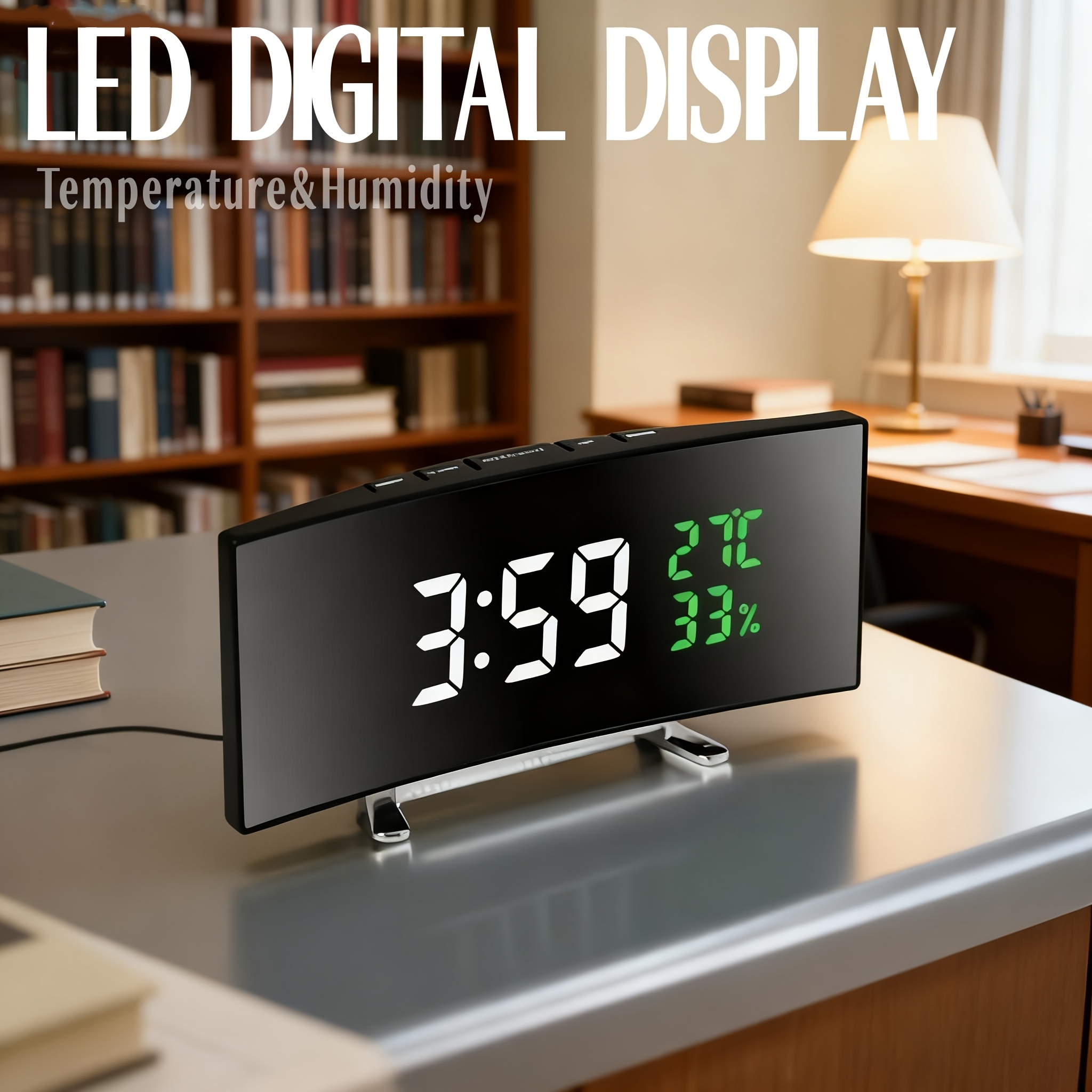 Modern LED Digital Alarm Clock with Extra-Large Display | Multi-Function Temperature and Humidity Display | The Perfect Choice for a Stylish Bedroom Alarm Clock, White and Green Digital Display, Powered by 3*AAA Batteries/USB | A Fashionable Alarm