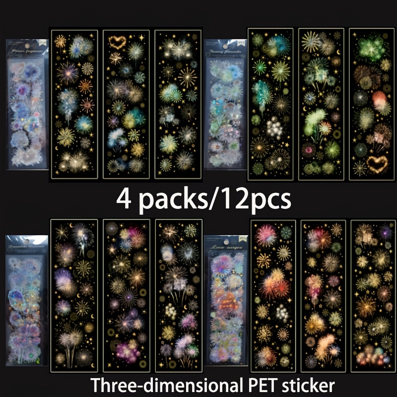 4 Packs Of 12 Firework-themed Pet Stickers For Backgrounds, Diaries, And Phone Cases - Series, Durable Decals