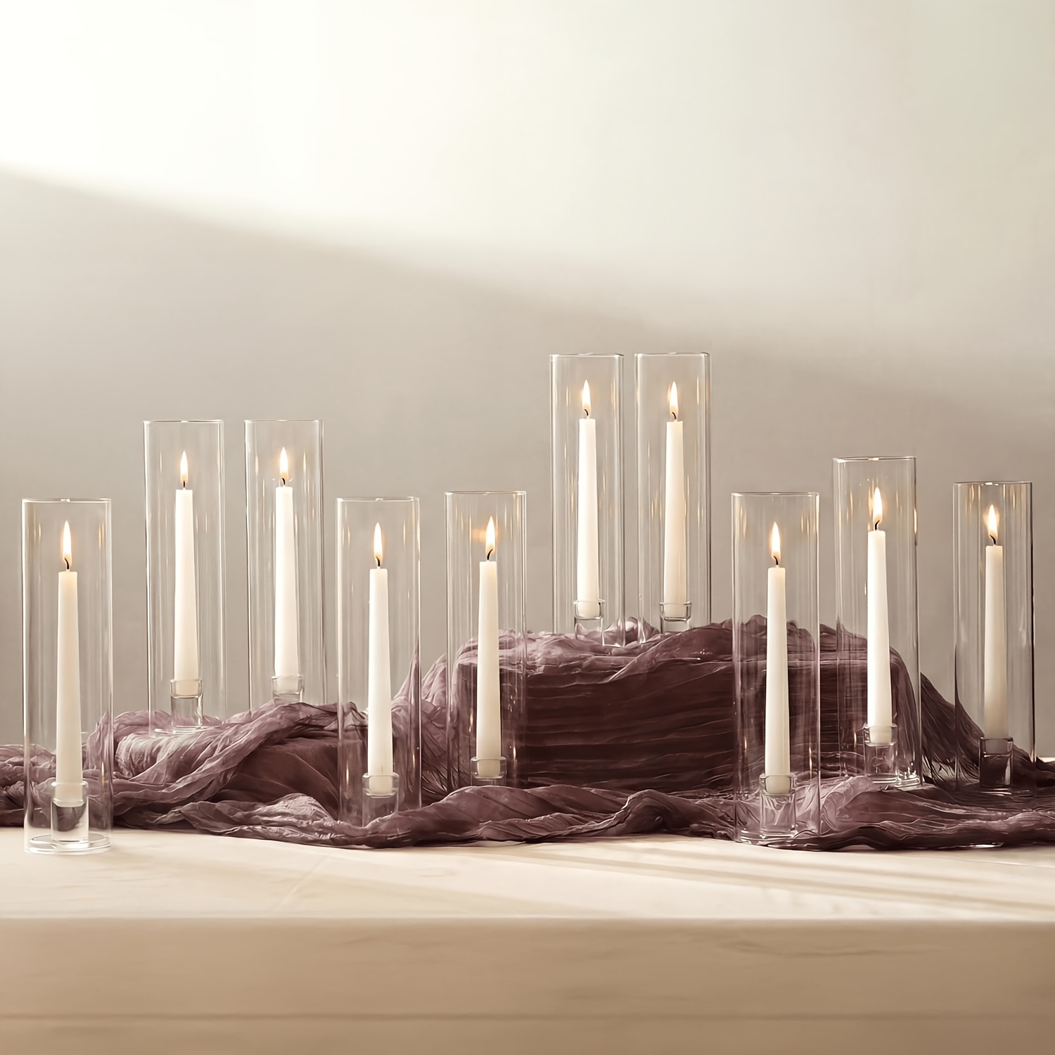 TEMU Glas-Kerzenhalter mit Spitze – Hoher Stil + Polierte Glasabdeckung – Transparent – 30 cm – 1 Set mit 10 Stück für wohnung