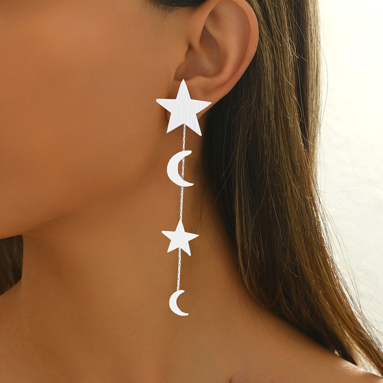Middle Eastern Ramadan Women's Geometric Star Moon Tassel Earrings