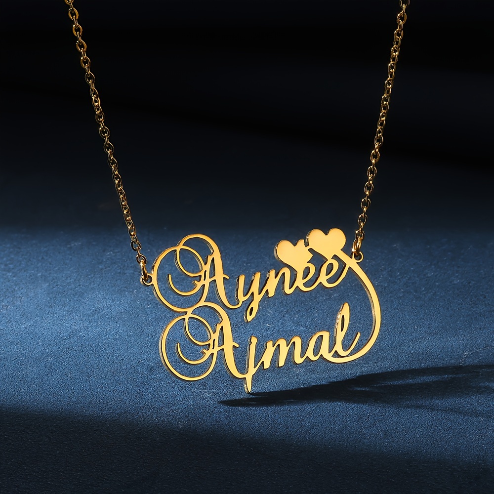 E-shop Individuelles Doppelname-Halsband Edelstahl Romantische Paar--Namenkette Personalisierte goldene Herz-Halskette Damenmode Hochzeits-Schmuck