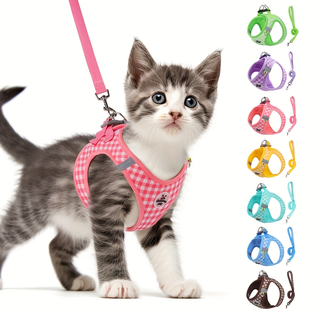 breathable checkered cat harness metal buckles reflective - Temu